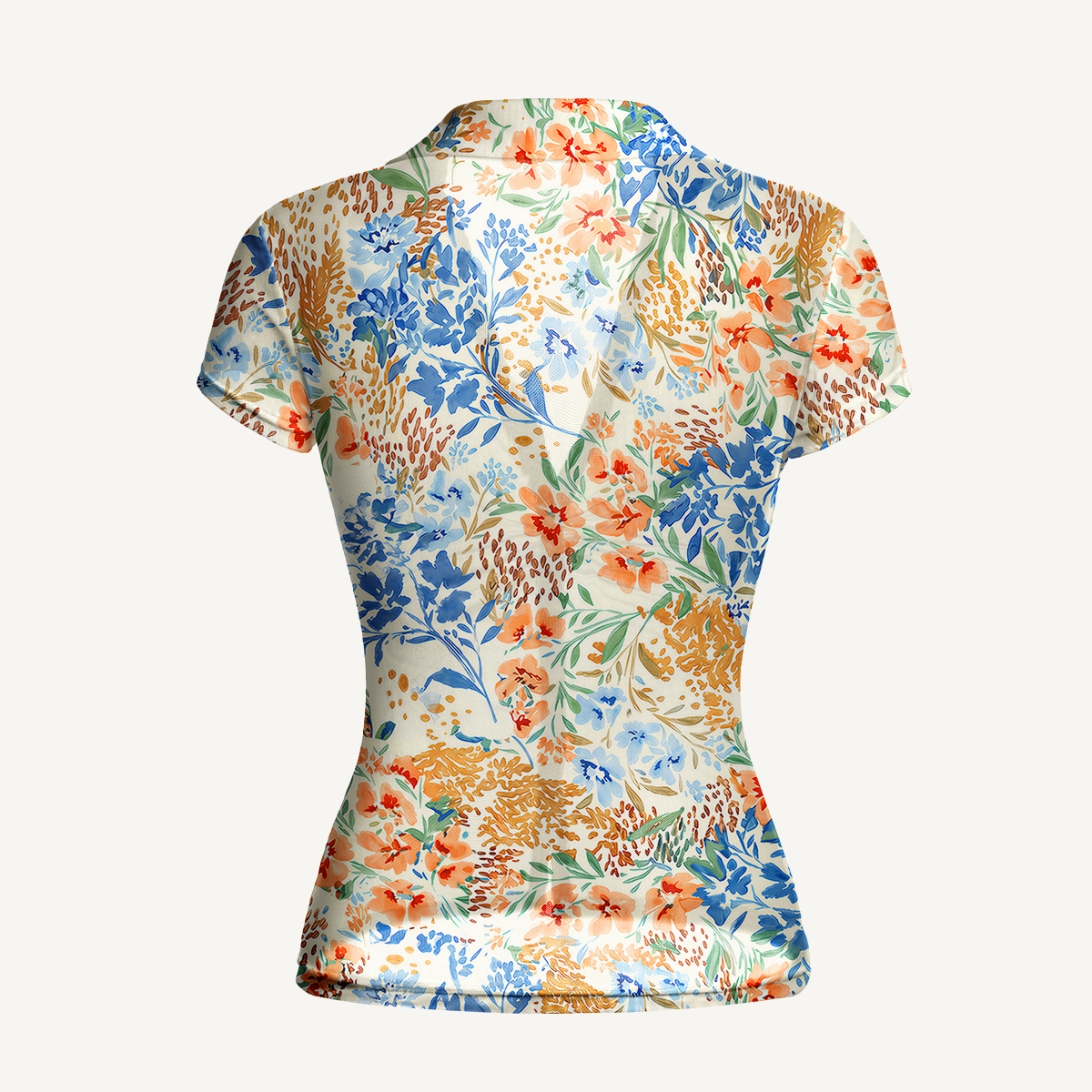 V-Neck Short Sleeve Breeze Meadow Print Mesh Top