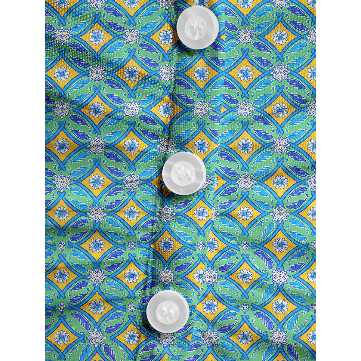 V-Neck Short Sleeve Azure Tile Print Mesh Top