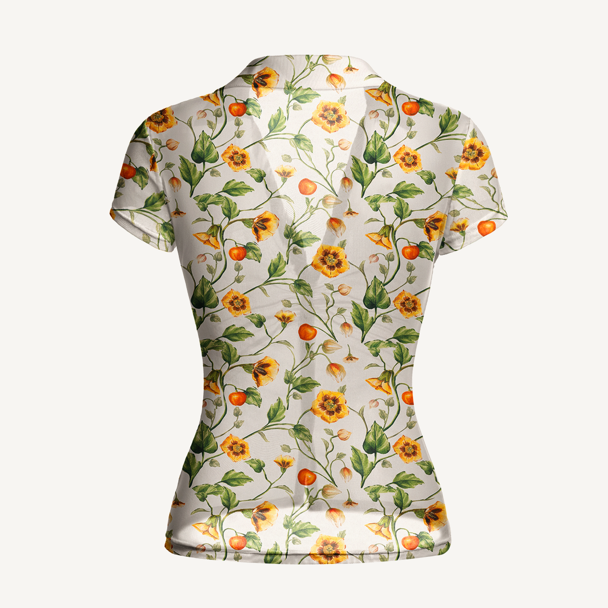 V-Neck Short Sleeve Golden Field Print Mesh Top