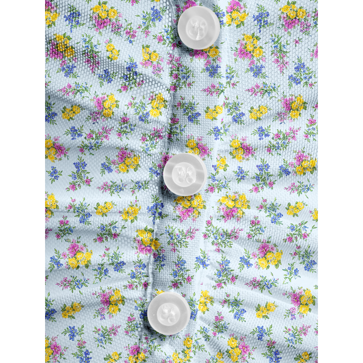 V-Neck Short Sleeve Blue Meadow Print Mesh Top