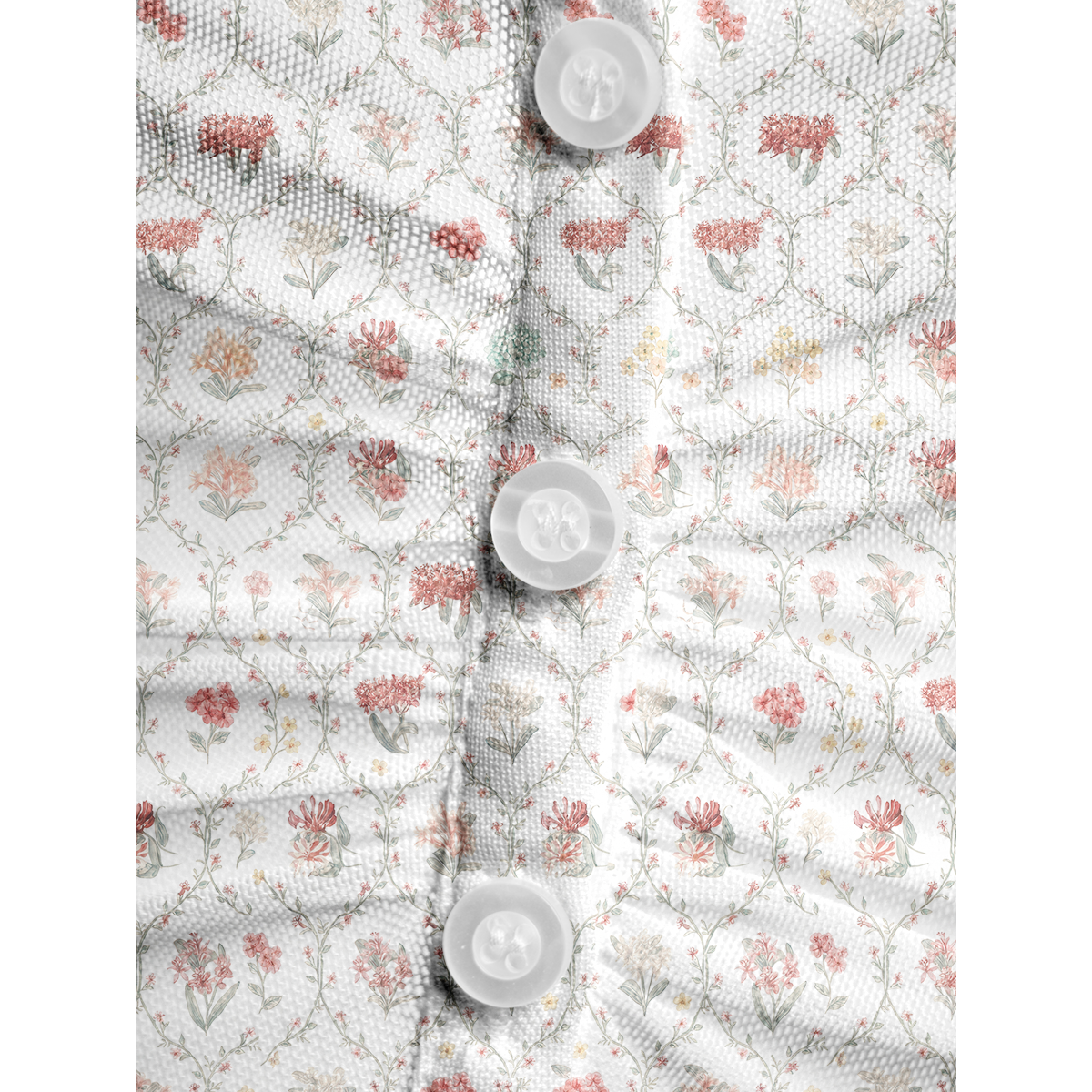 V-Neck Short Sleeve Coral Vine Print Mesh Top