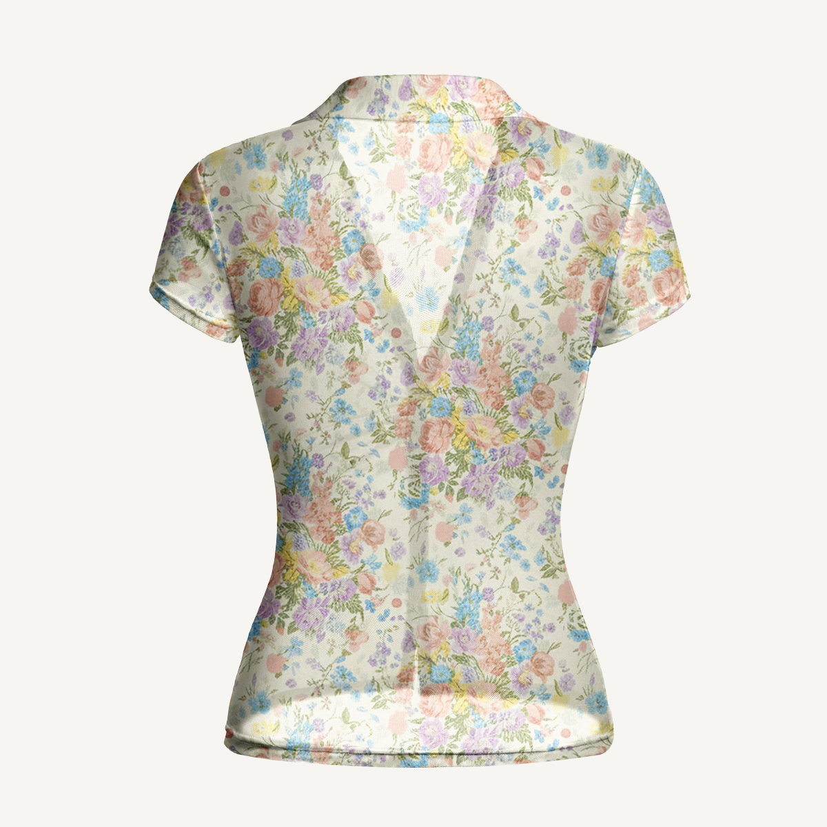 V-Neck Short Sleeve Morning Dew Bouquet Print Mesh Top