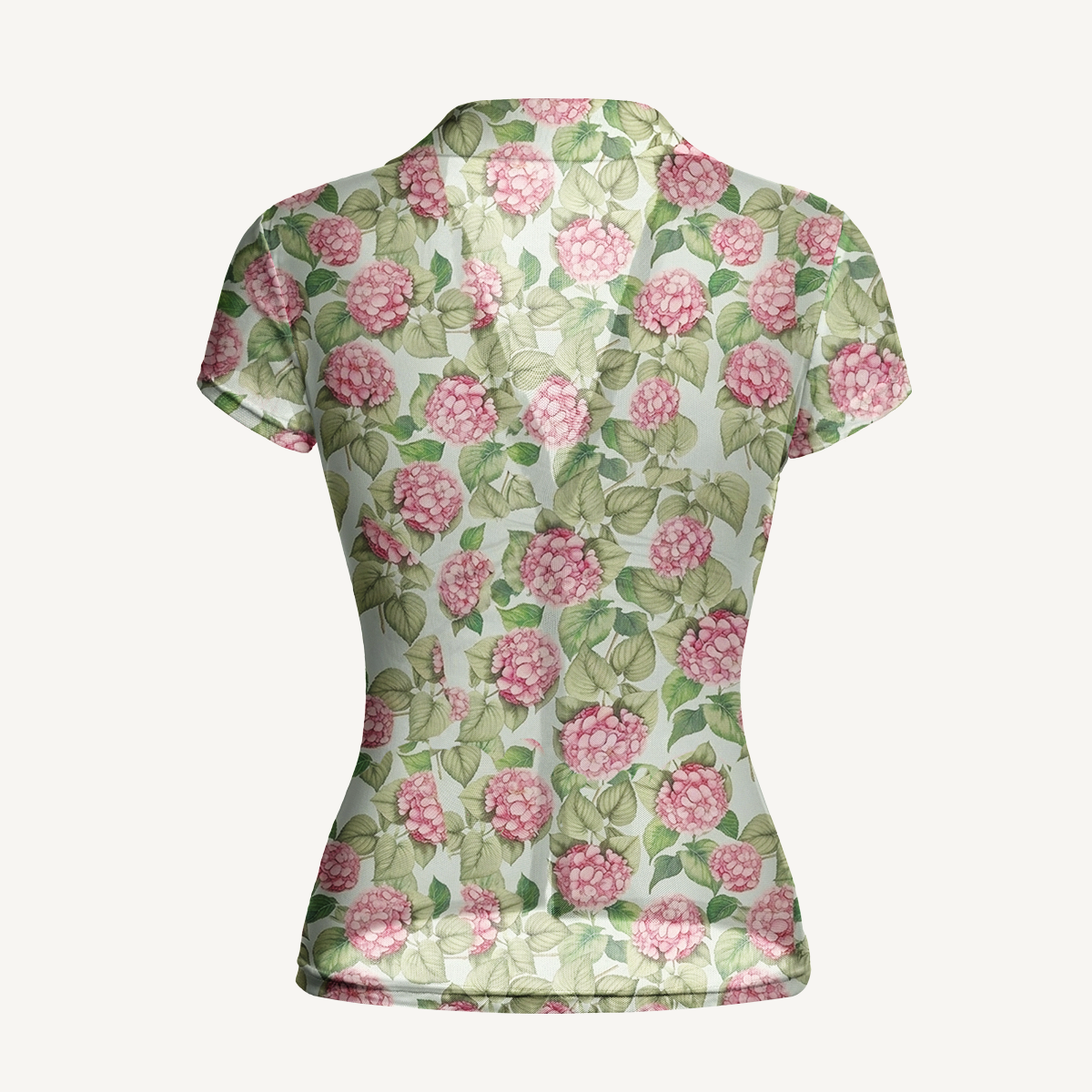 V-Neck Short Sleeve Hydrangea Whisper Print Mesh Top
