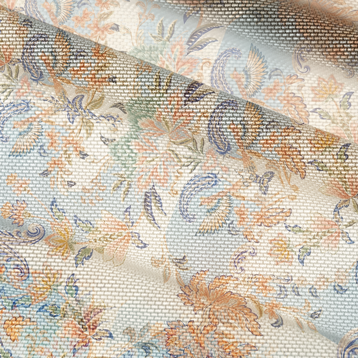 V-Neck Short Sleeve Azure Lily Palace Print Mesh Top