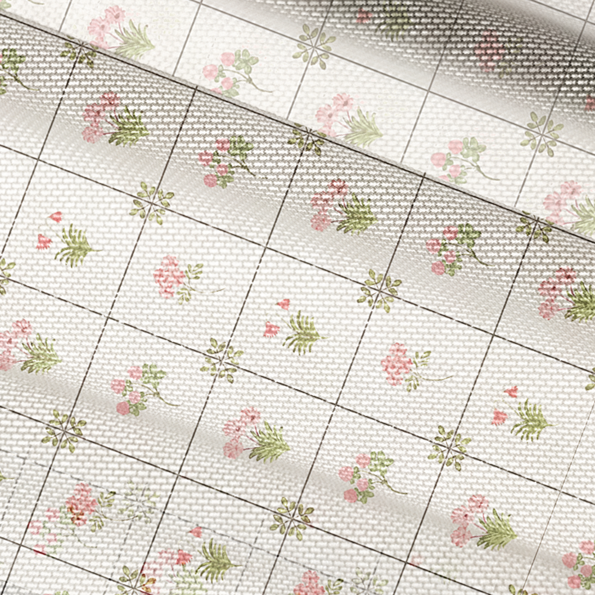 V-Neck Short Sleeve Meadow Tile Bloom Print Mesh Top