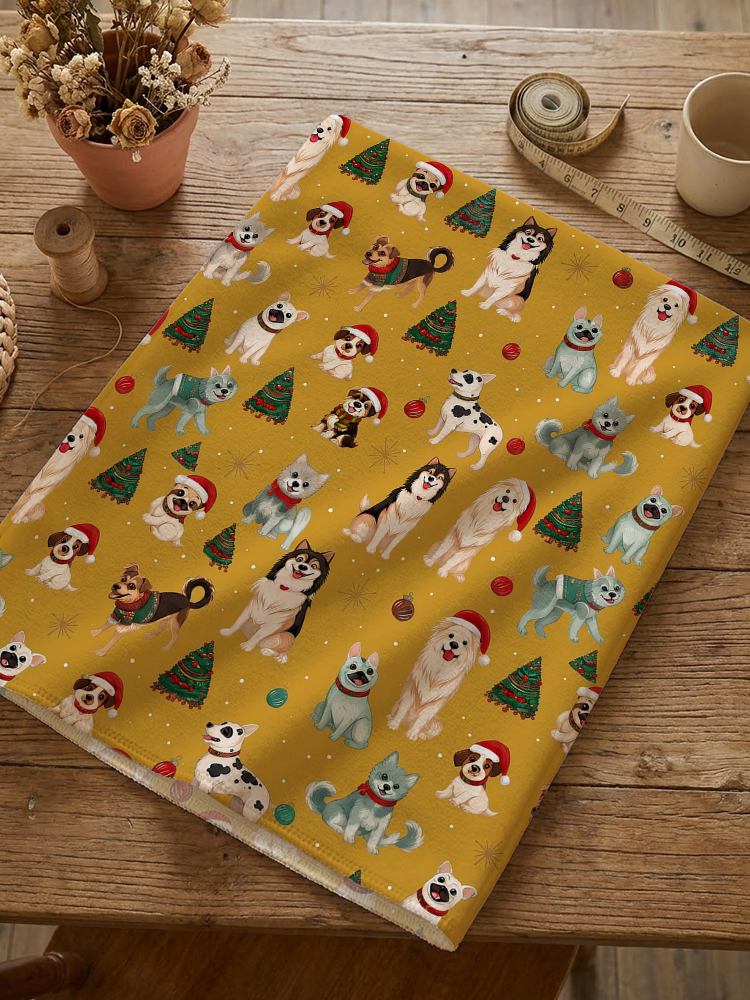 Christmas Puppies Holiday Print Dining Chair Back Covers