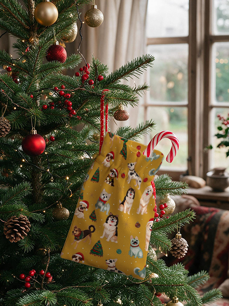Christmas Puppies Holiday  Reusable Christmas Drawstring Gift Bag