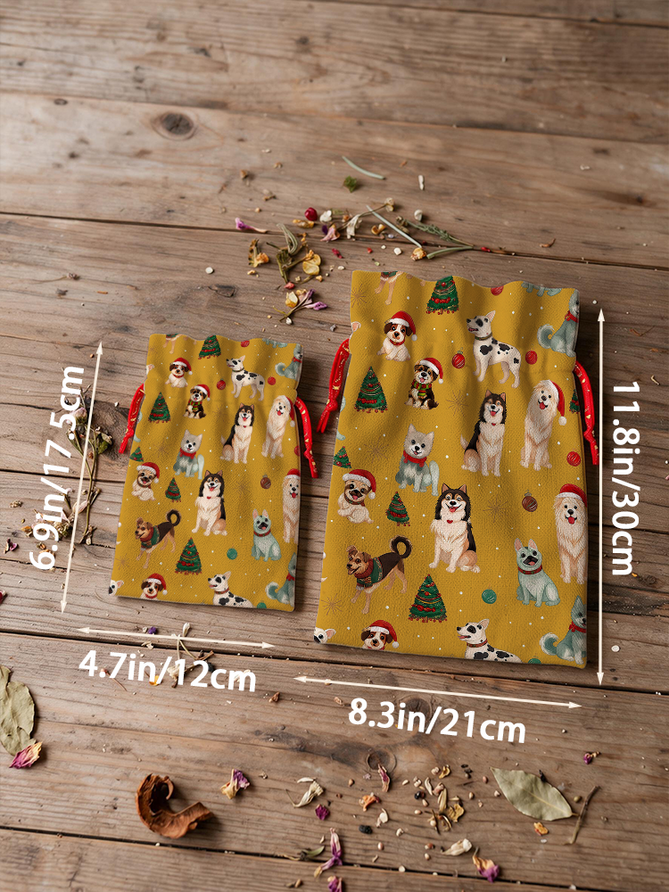 Christmas Puppies Holiday  Reusable Christmas Drawstring Gift Bag