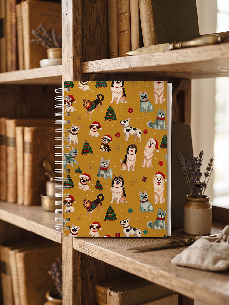 Christmas Puppies Holiday Print A5 Spiral Notebook 