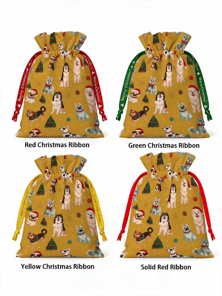 Christmas Puppies Holiday  Reusable Christmas Drawstring Gift Bag