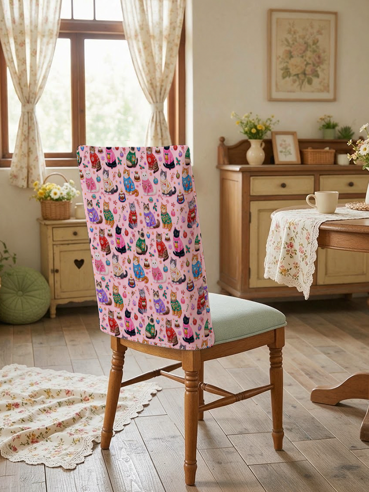 Christmas Sweater Cats Holiday Print Dining Chair Back Covers