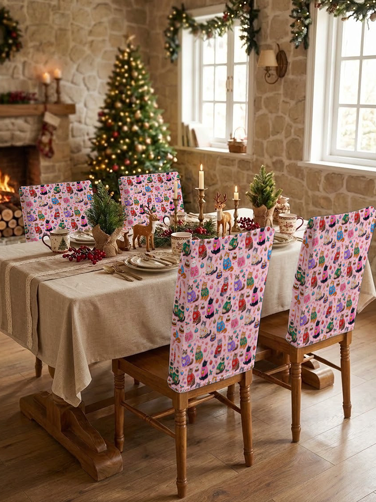 Christmas Sweater Cats Holiday Print Dining Chair Back Covers