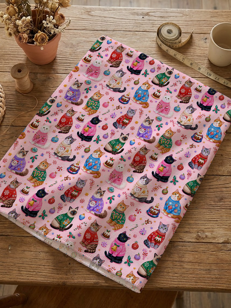 Christmas Sweater Cats Holiday Print Dining Chair Back Covers