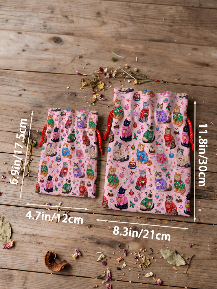 Christmas Sweater Cats Holiday Reusable Christmas Drawstring Gift Bag