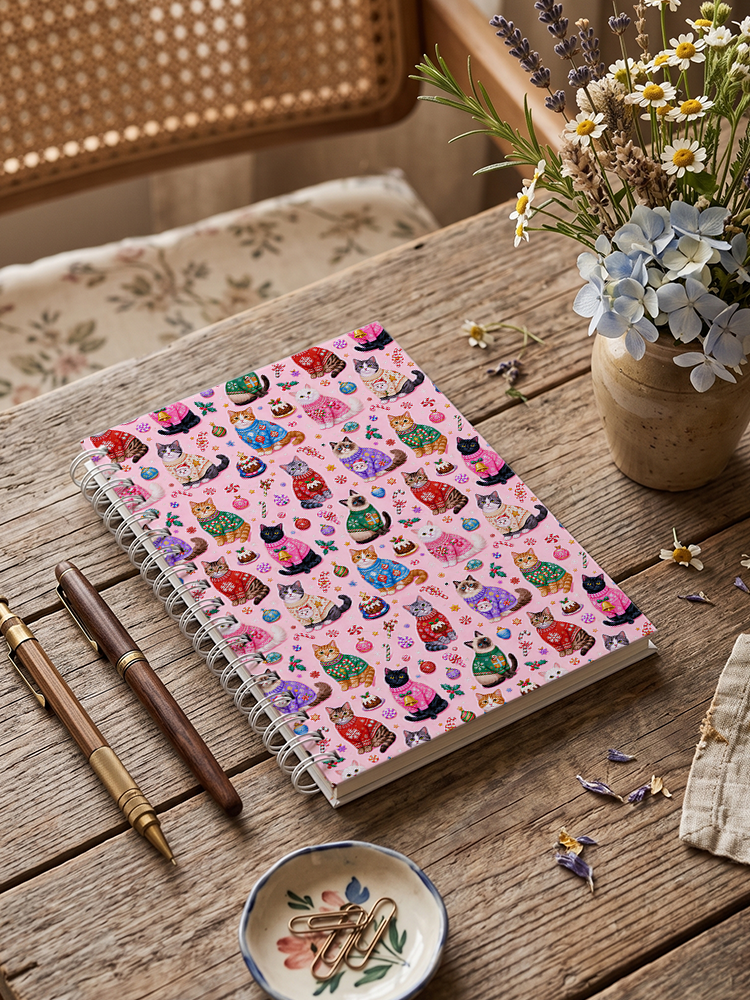 Christmas Cats Holiday Print A5 Spiral Notebook