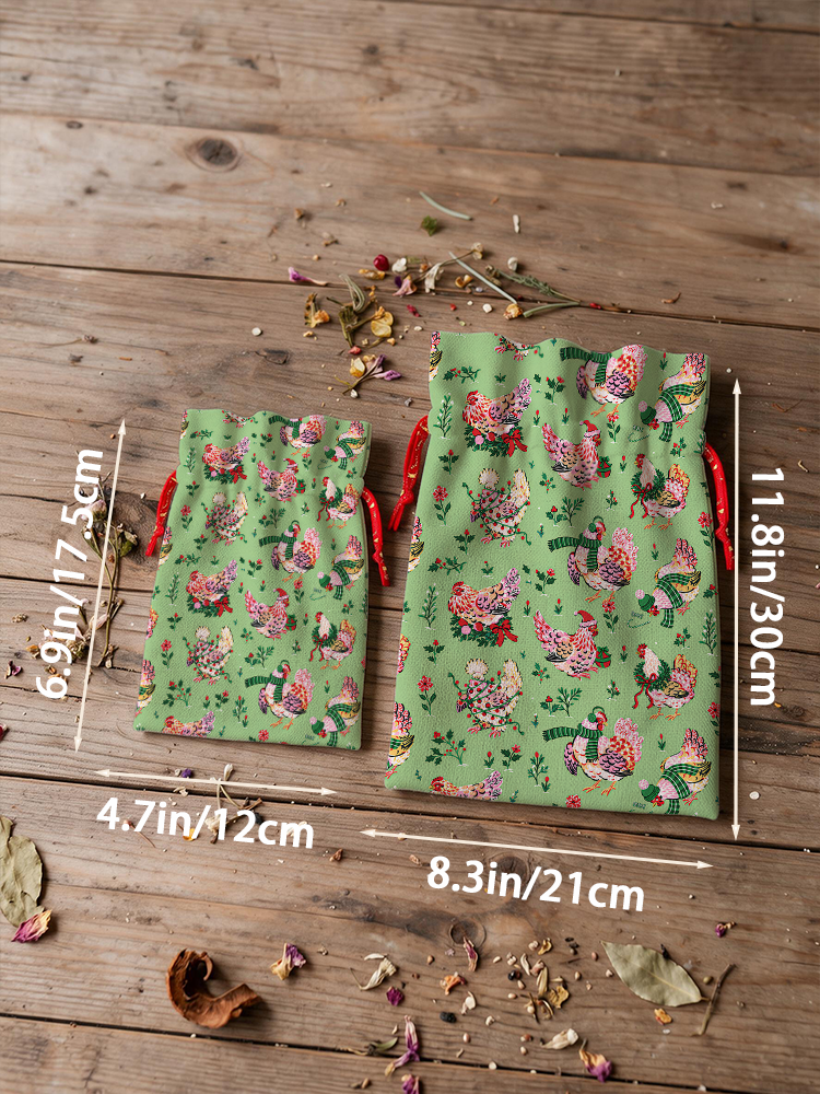 Christmas Chickens Holiday Garden Reusable Drawstring Gift Bag
