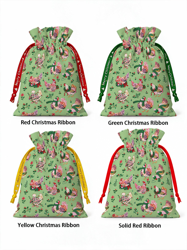 Christmas Chickens Holiday Garden Reusable Drawstring Gift Bag