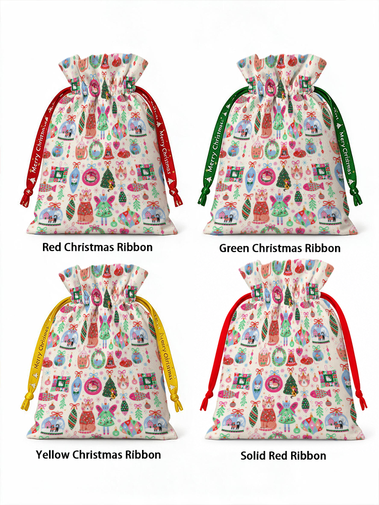 Christmas Cat Ornament Reusable Christmas Drawstring Gift Bag