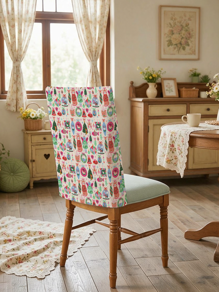 Christmas Cat Ornament Print Dining Chair Back Covers