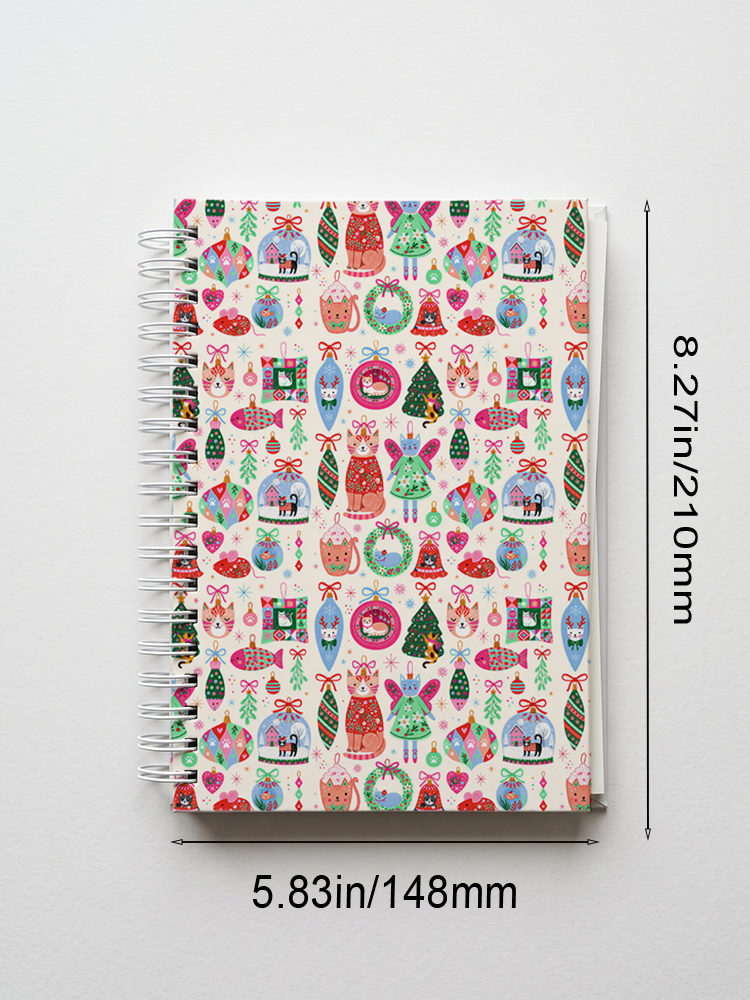 Christmas Cat Ornament Print A5 Spiral Notebook