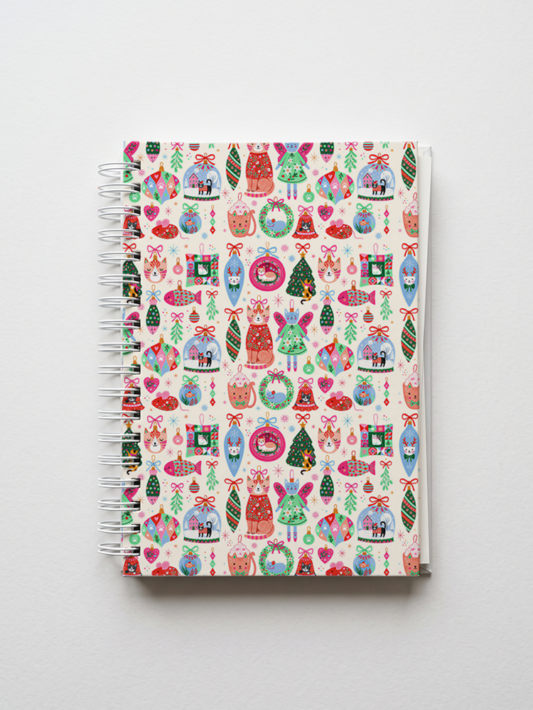 Christmas Cat Ornament Print A5 Spiral Notebook