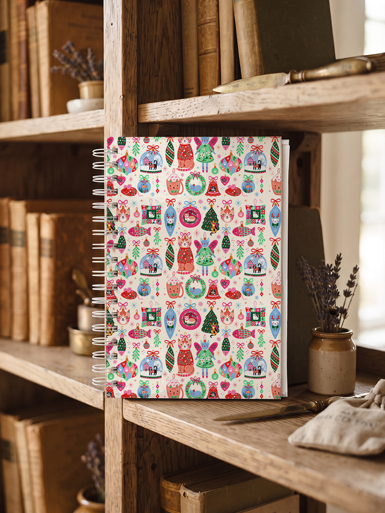 Christmas Cat Ornament Print A5 Spiral Notebook