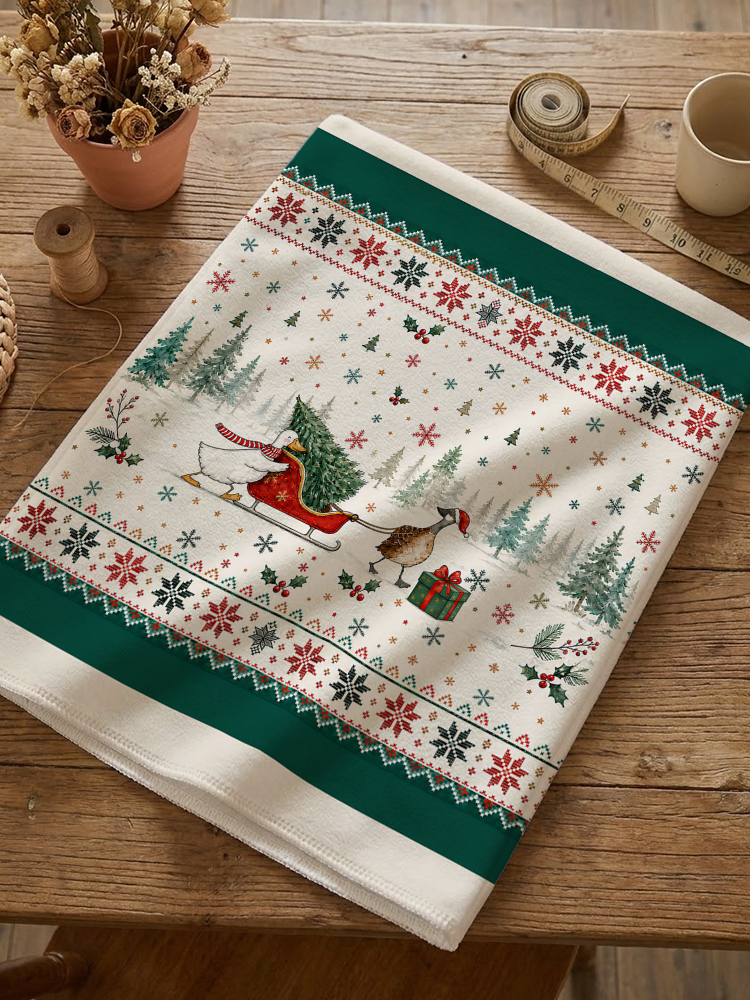 Christmas Duck Sleigh & Pine Tree Print Dining Chair Back Covers
