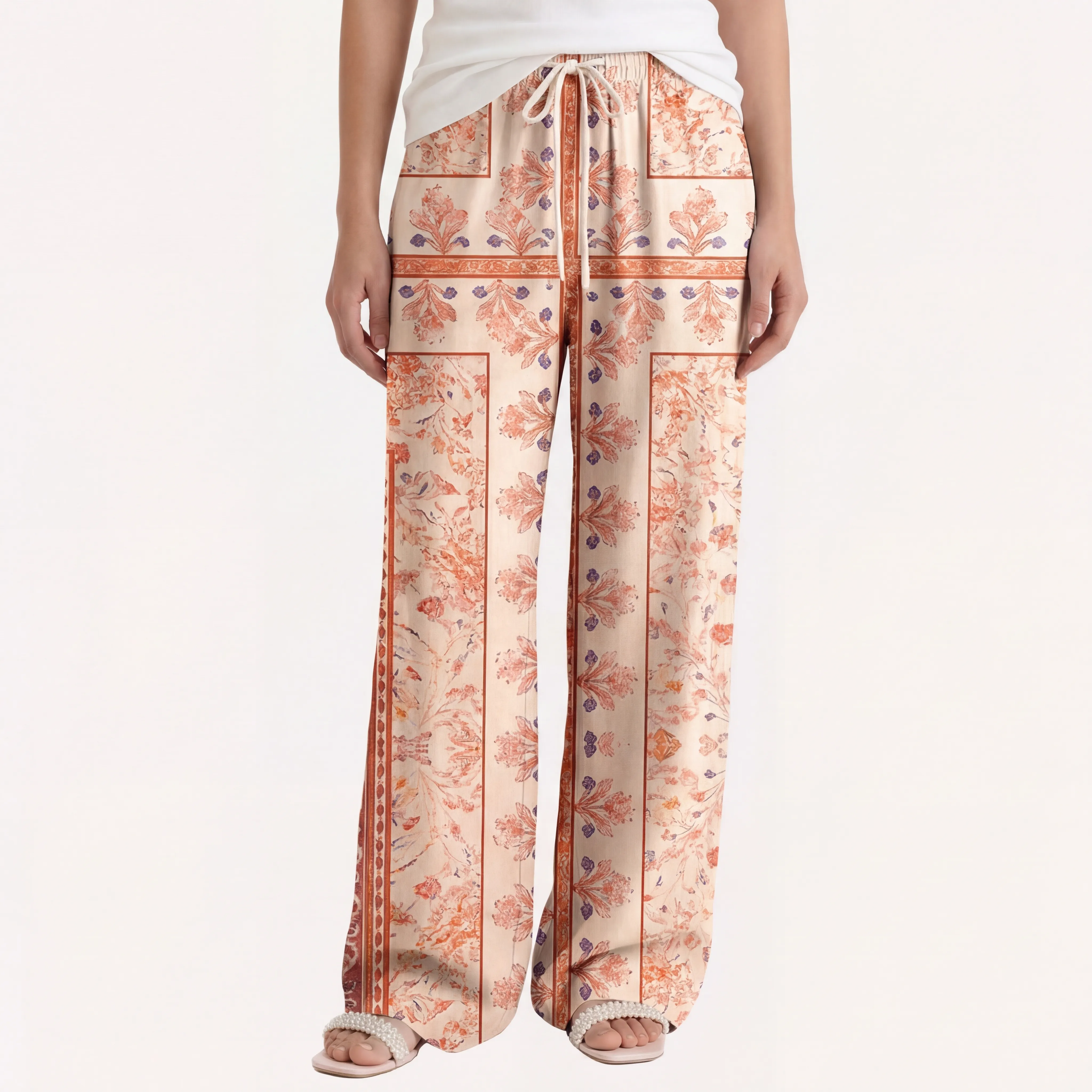  Boho Dahlia Wide Leg Tie Waist Pants With Pockets