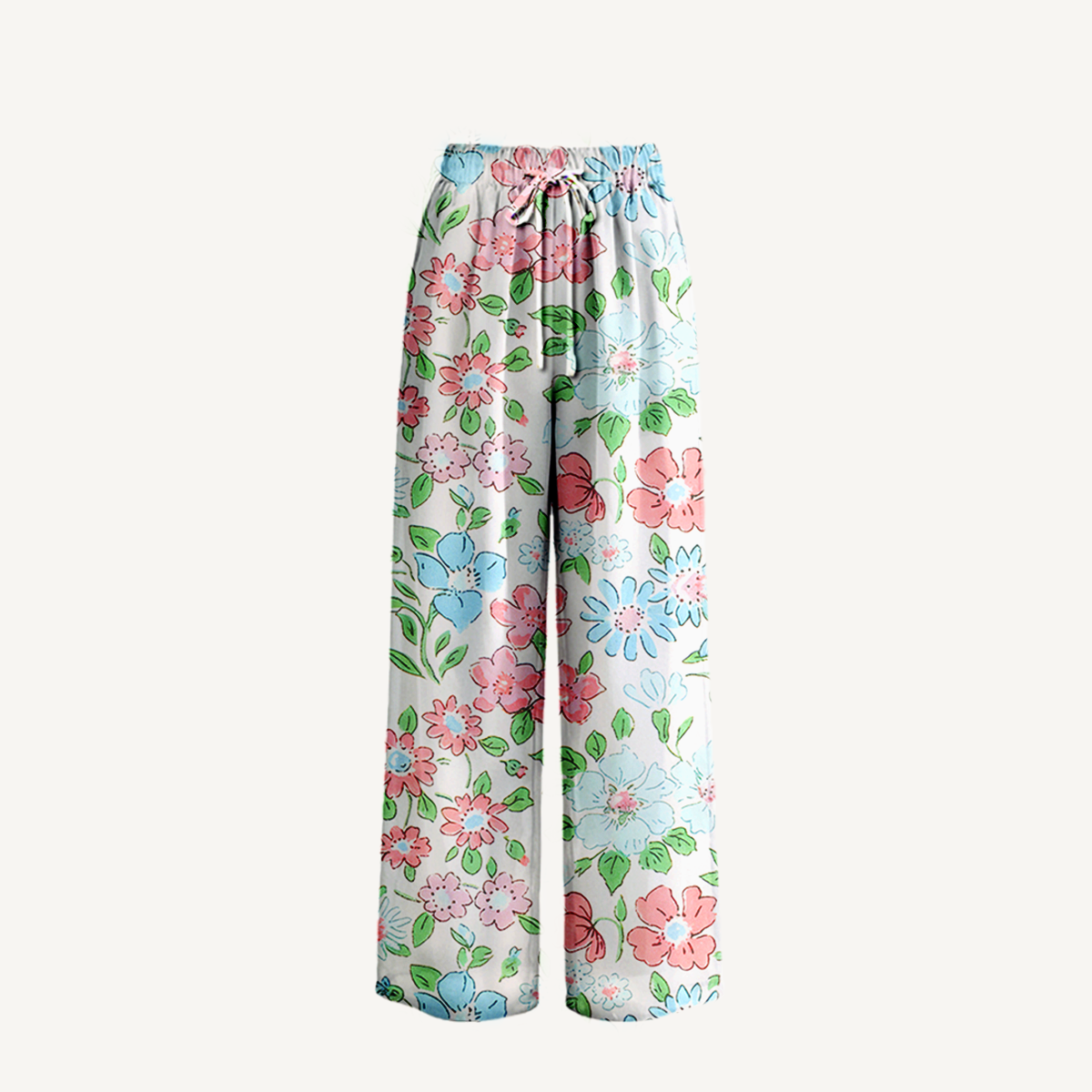 Pastel Cottage Floral Tie Side Bikini Set with Matching Pants