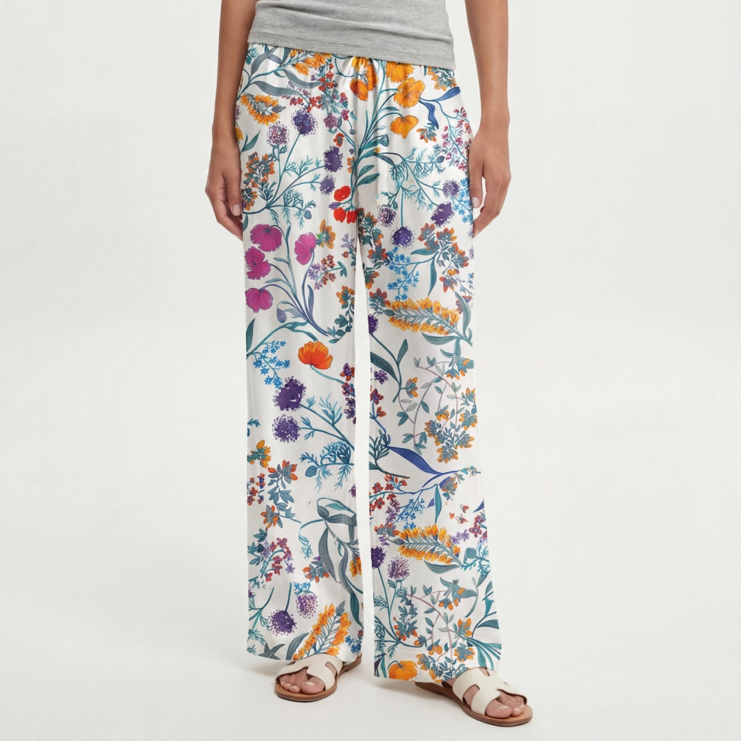  Boho Fiery Meadow Wide Leg Tie Waist Pants With Pockets