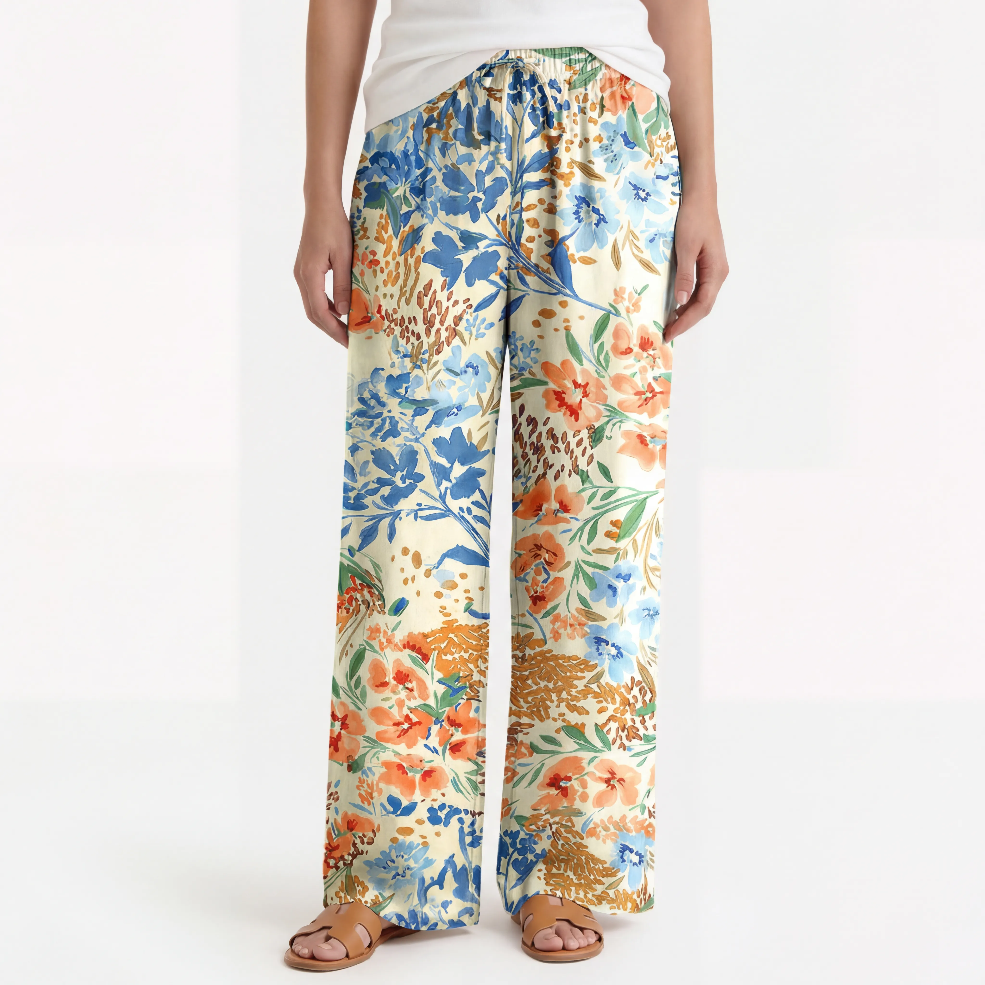 Boho Breeze Meadow Wide Leg Tie Waist Pants With Pockets