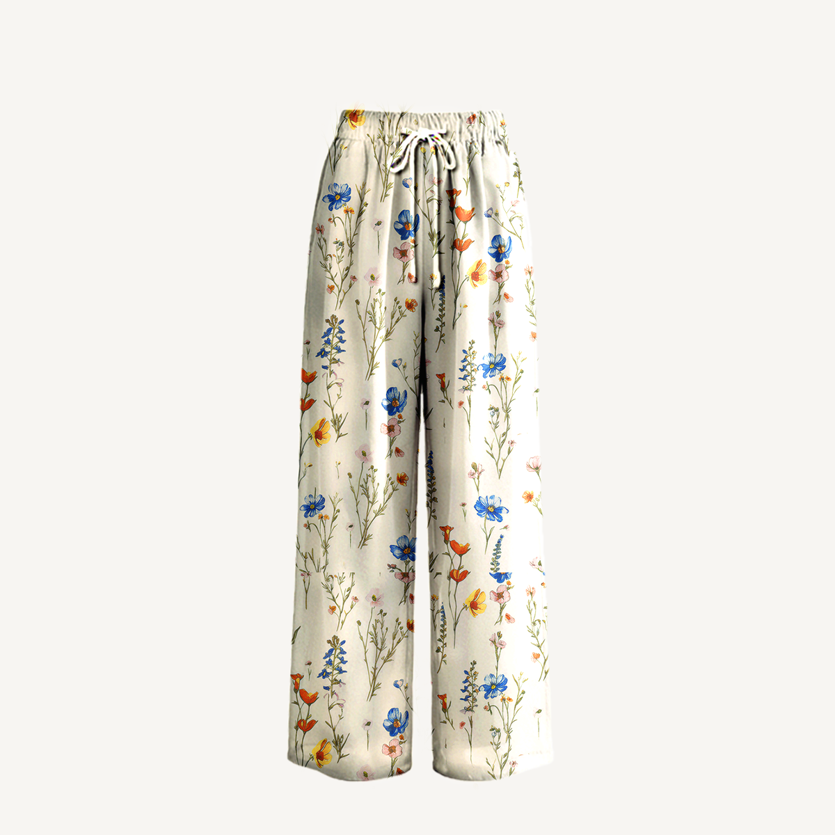 Boho Wild Bloom Wide Leg Tie Waist Pants With Pockets