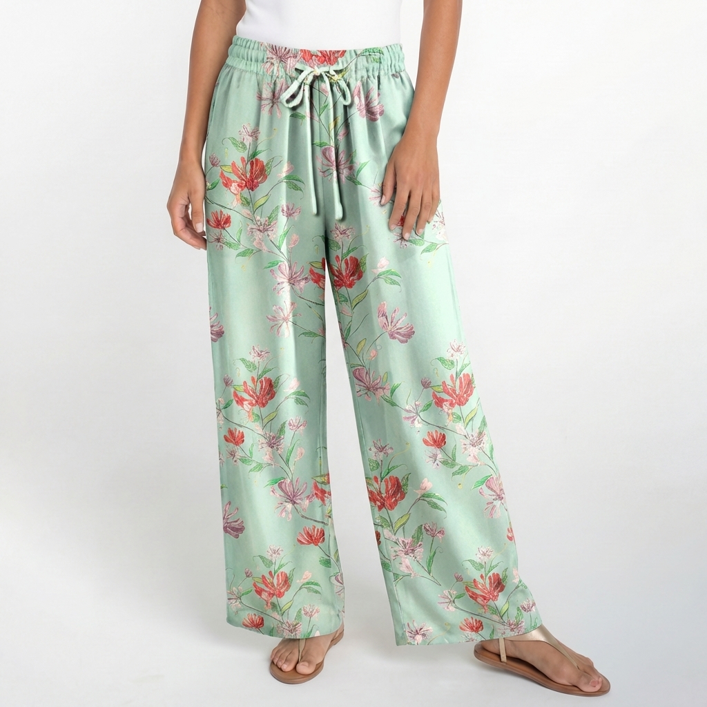  Boho Mint Honeysuckle Wide Leg Tie Waist Pants With Pockets