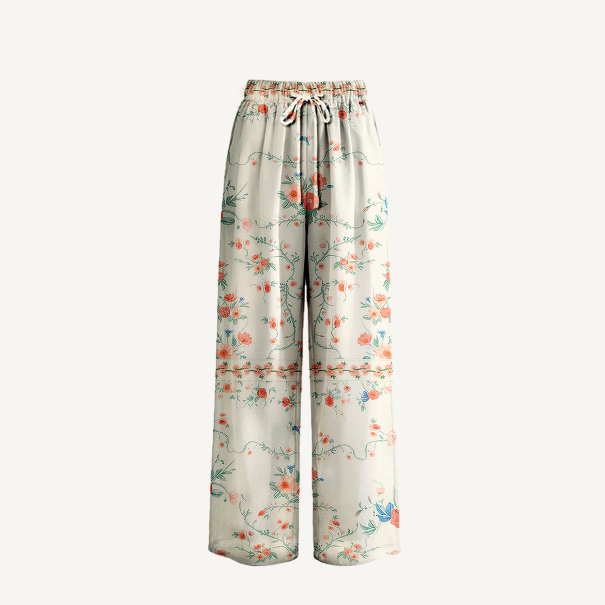  Boho Wild Bloom Wide Leg Tie Waist Pants With Pockets