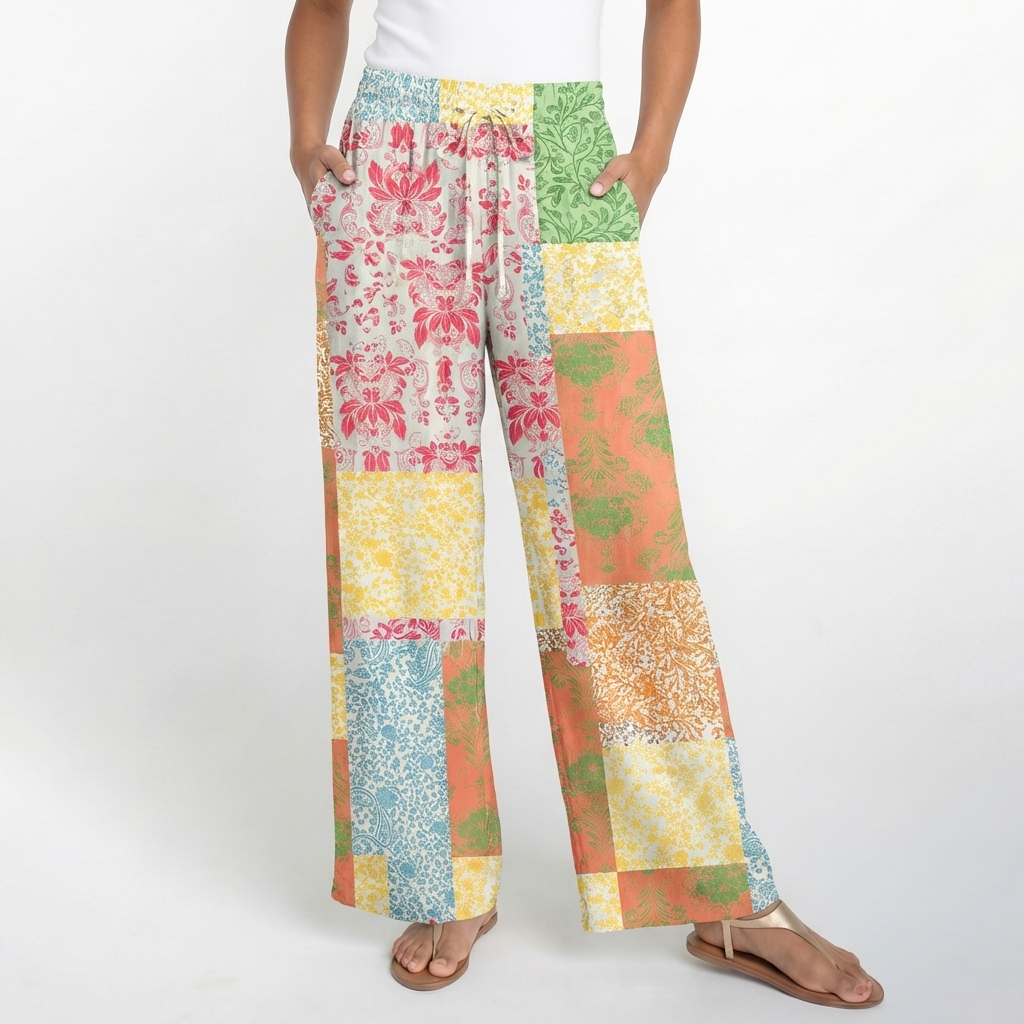  Boho Morning Patch Wide Leg Tie Waist Pants With Pockets