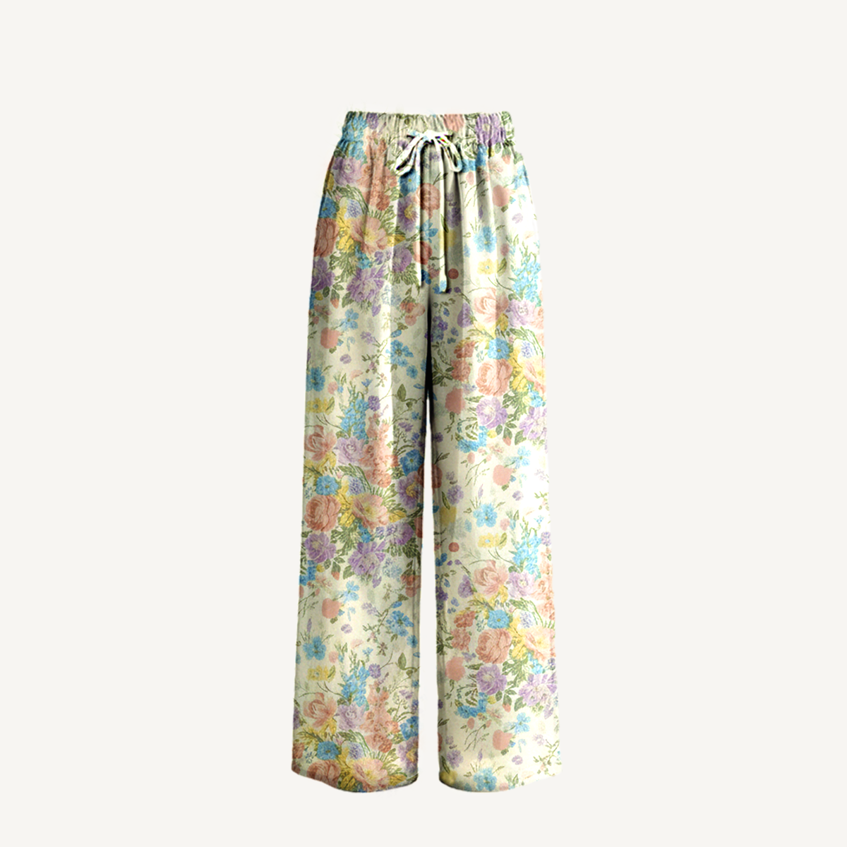 Boho Morning Dew Bouquet Wide Leg Tie Waist Pants With Pockets
