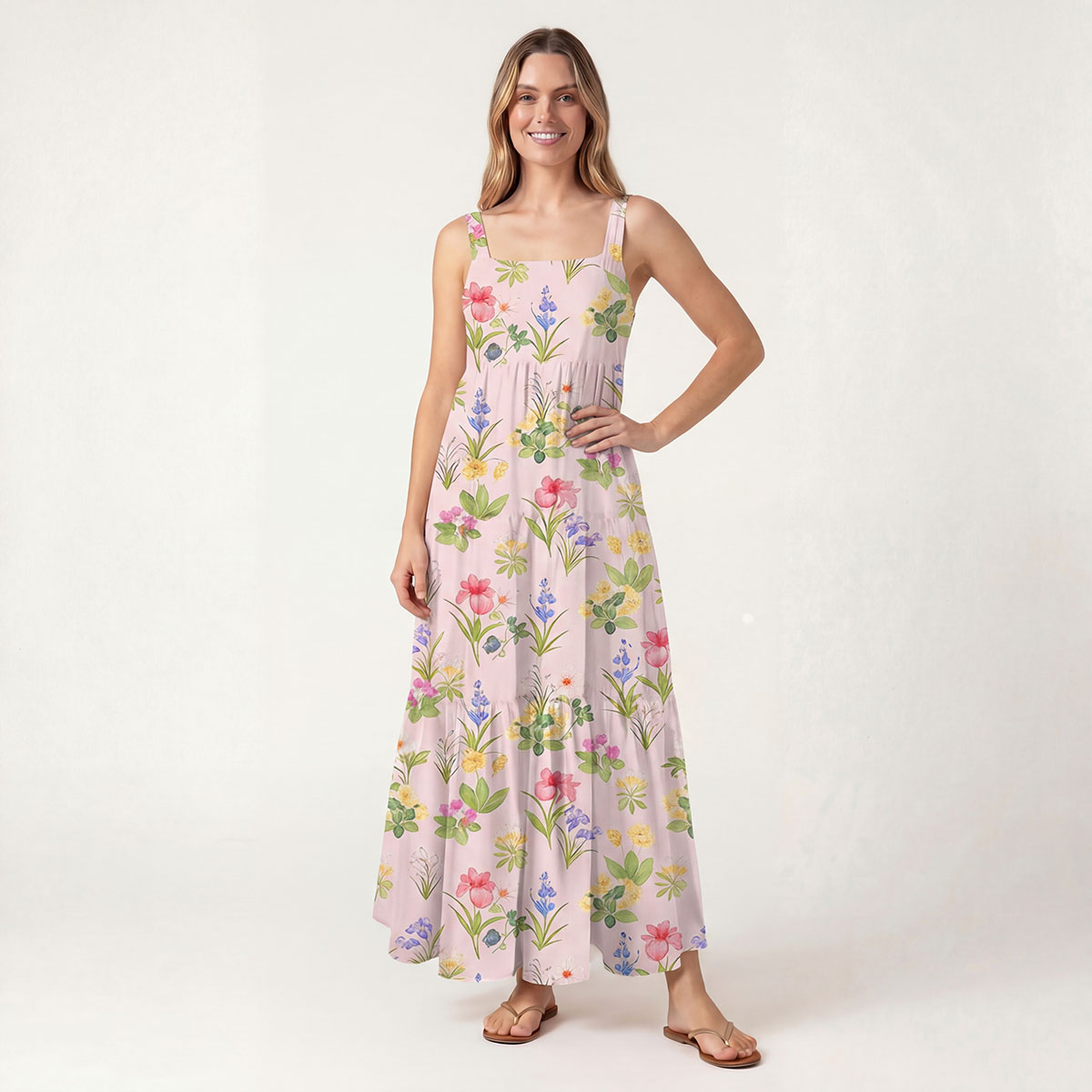 Square Neck Delicate Blossom Print Slip Dress
