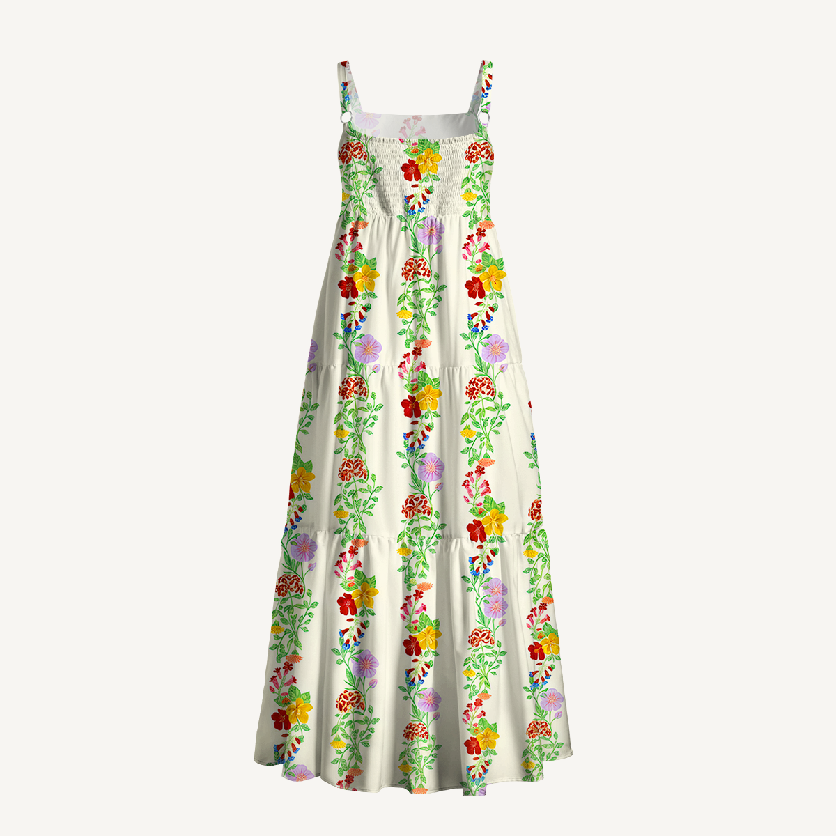 Square Neck Blossom Trail Print Slip Dress