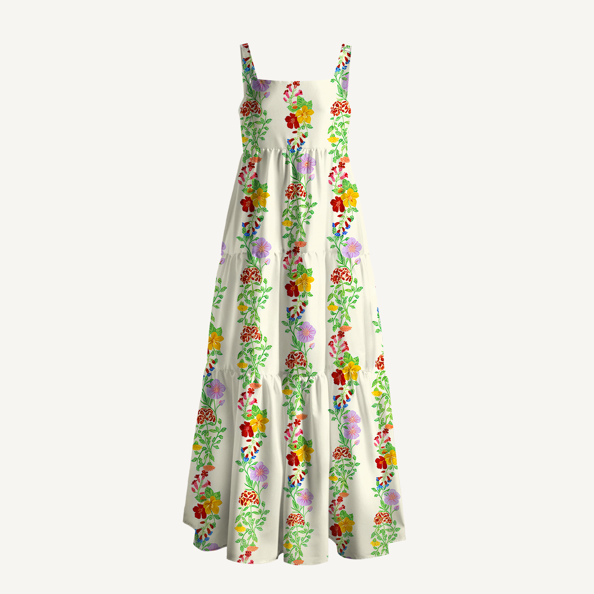 Square Neck Blossom Trail Print Slip Dress