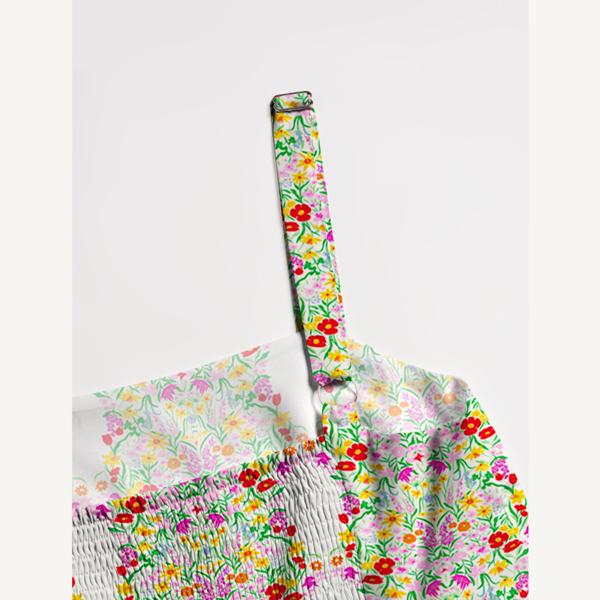 Square Neck Elegant Garden Print Slip Dress