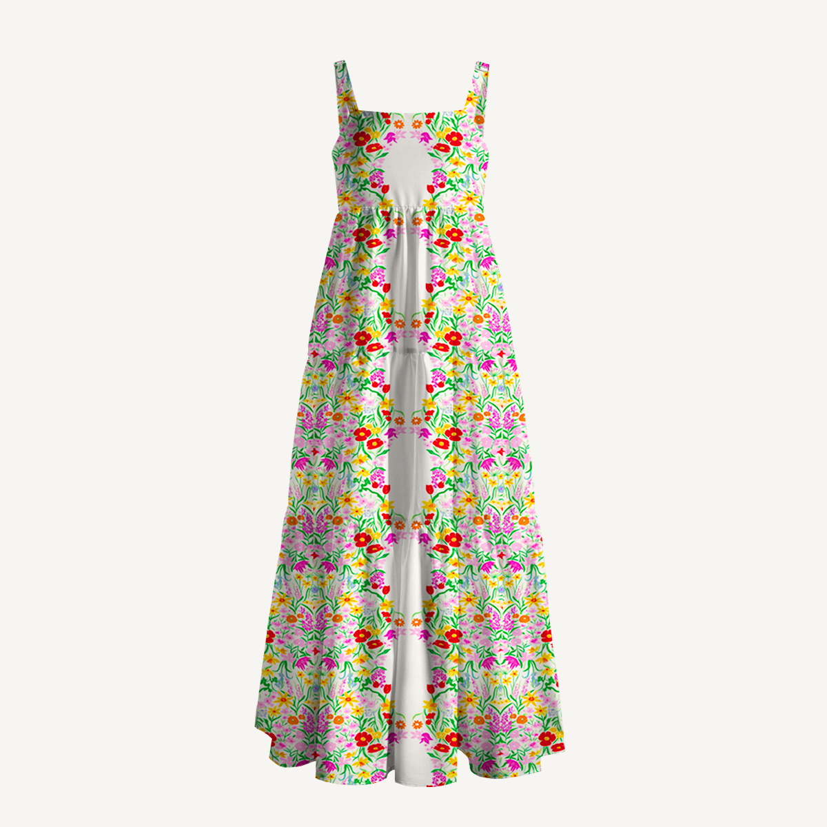 Square Neck Elegant Garden Print Slip Dress