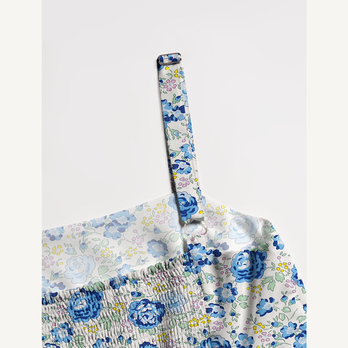 Square Neck Blue Rose Floral Print Slip Dress