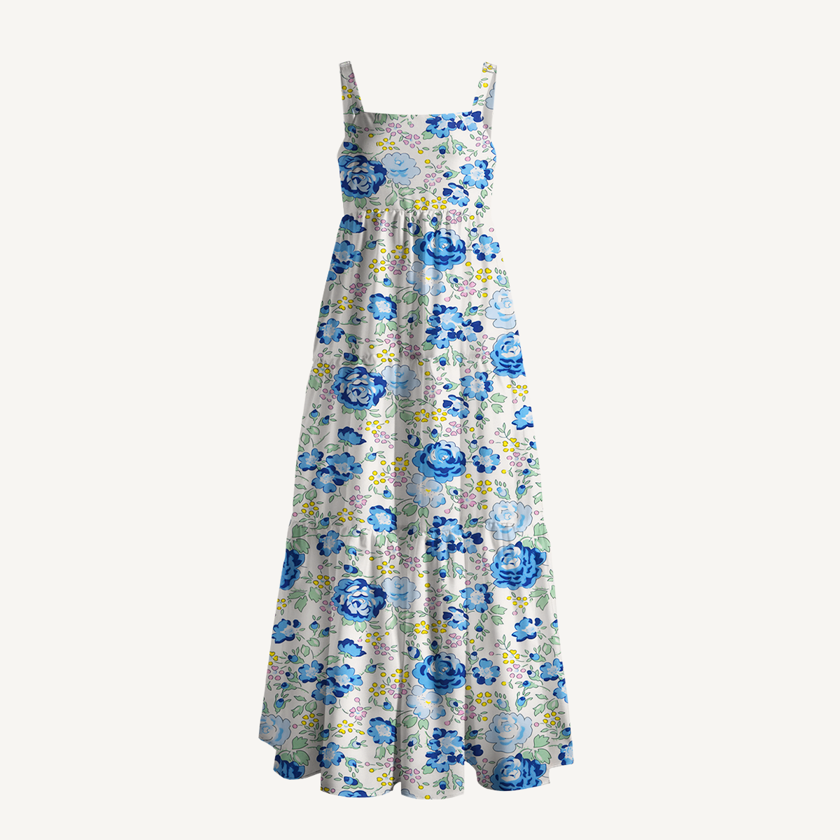 Square Neck Blue Rose Floral Print Slip Dress