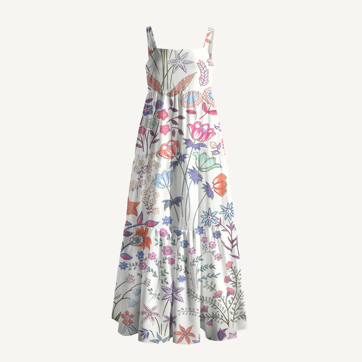 Square Neck Bohemian Wildflower Garden Print Slip Dress