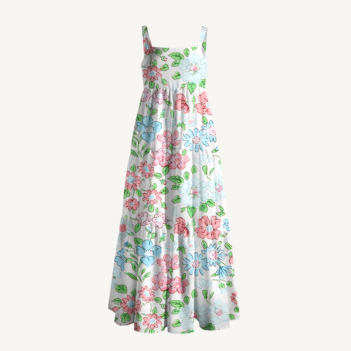 Square Neck Pastel Cottage Floral Print Slip Dress
