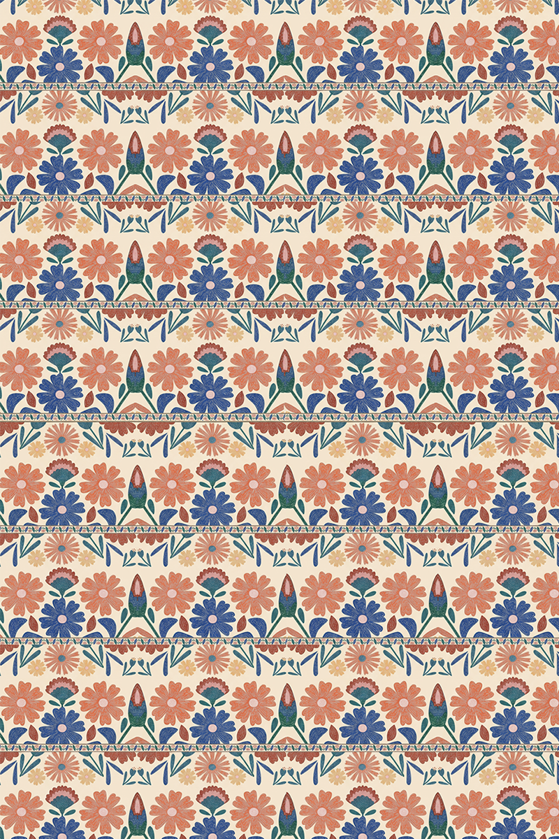 Square Neck Bohemian Folk Floral Stripe Print Slip Dress