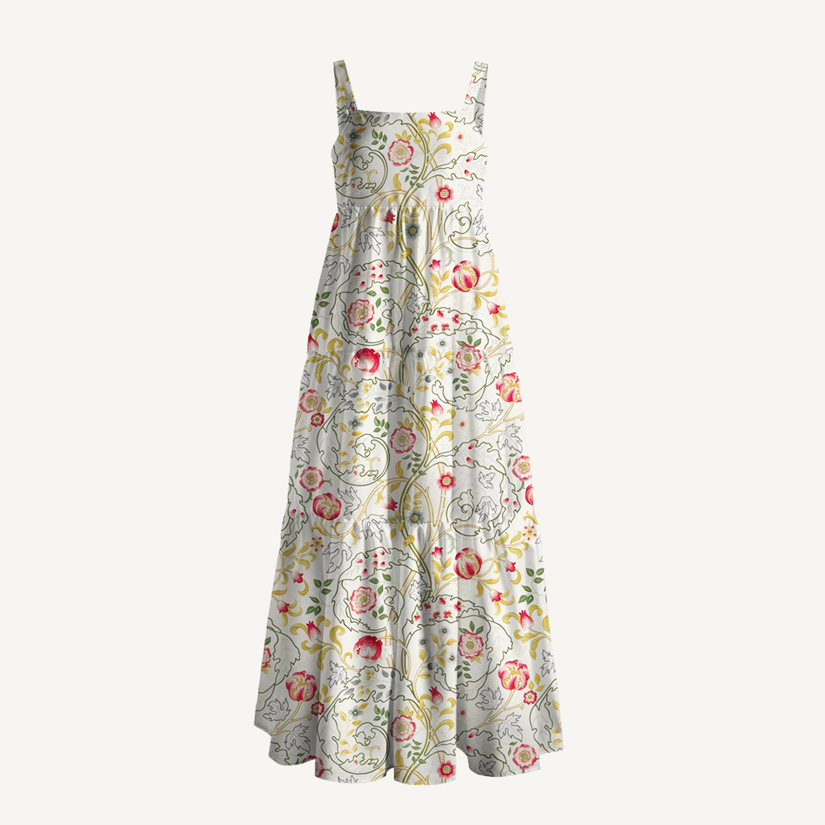 Square Neck Peony Vine Garden Print Slip Dress