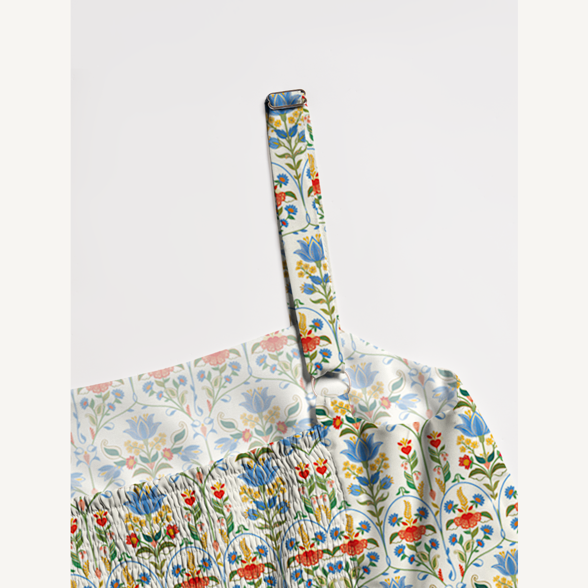 Square Neck Folk Bloom Print Slip Dress