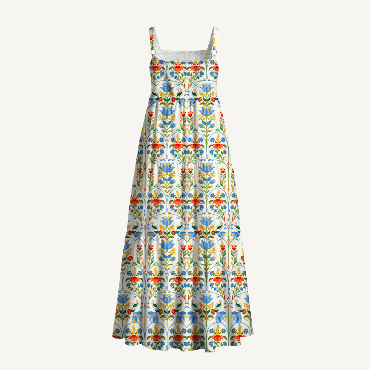 Square Neck Folk Bloom Print Slip Dress