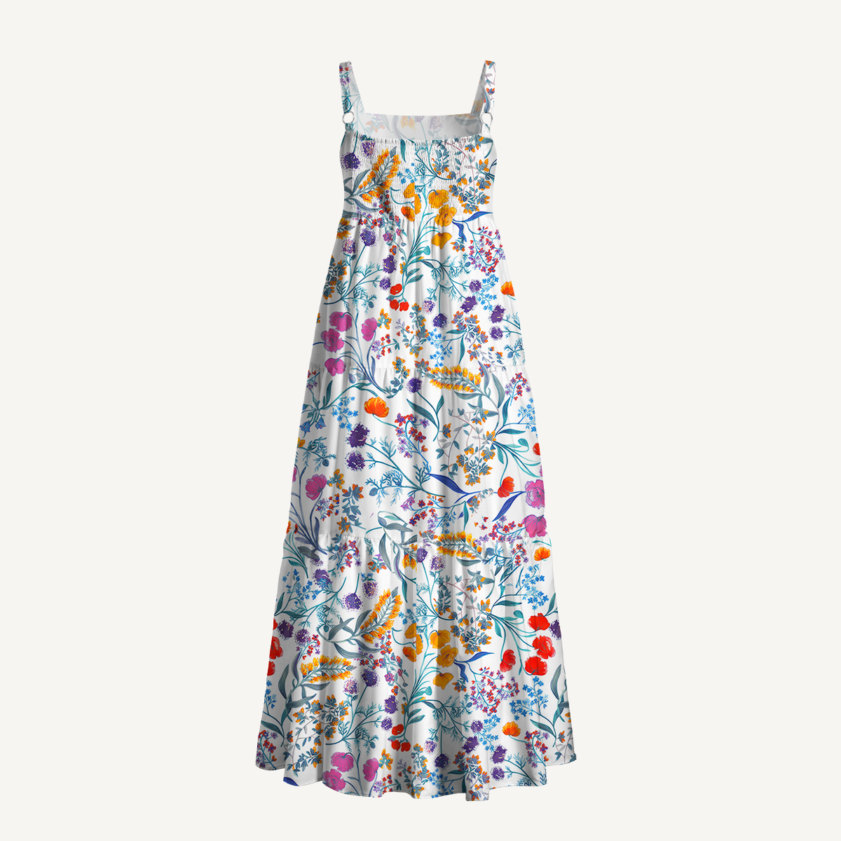 Square Neck Fiery Meadow Print Slip Dress